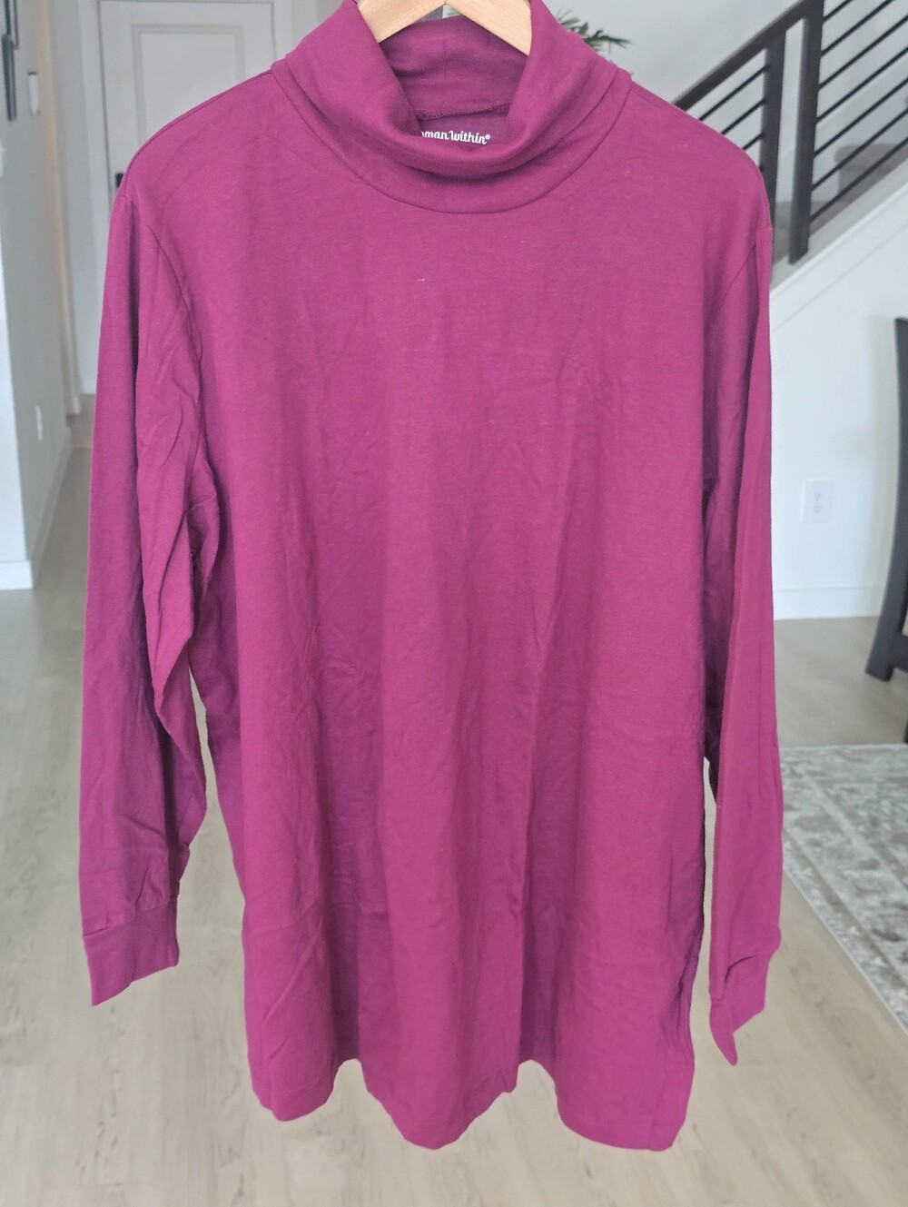 Woman Within 2X 26/28 Burgundy Turtleneck Tunic Top Long Sleeve Plus Size Cotton